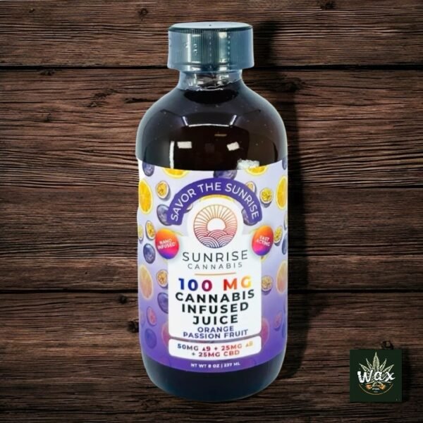 Bebida Cannabis Sunrise | Delta 8 + Delta 9 THC | Jugo de frutas naturales + CBD | 100 mg | 237 ml