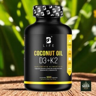Coconut Oil D3 + K2 B Life® | 400 mg de Aceite de Coco por cápsula | Con Vitamina D3 y K2 | 300 Cápsulas